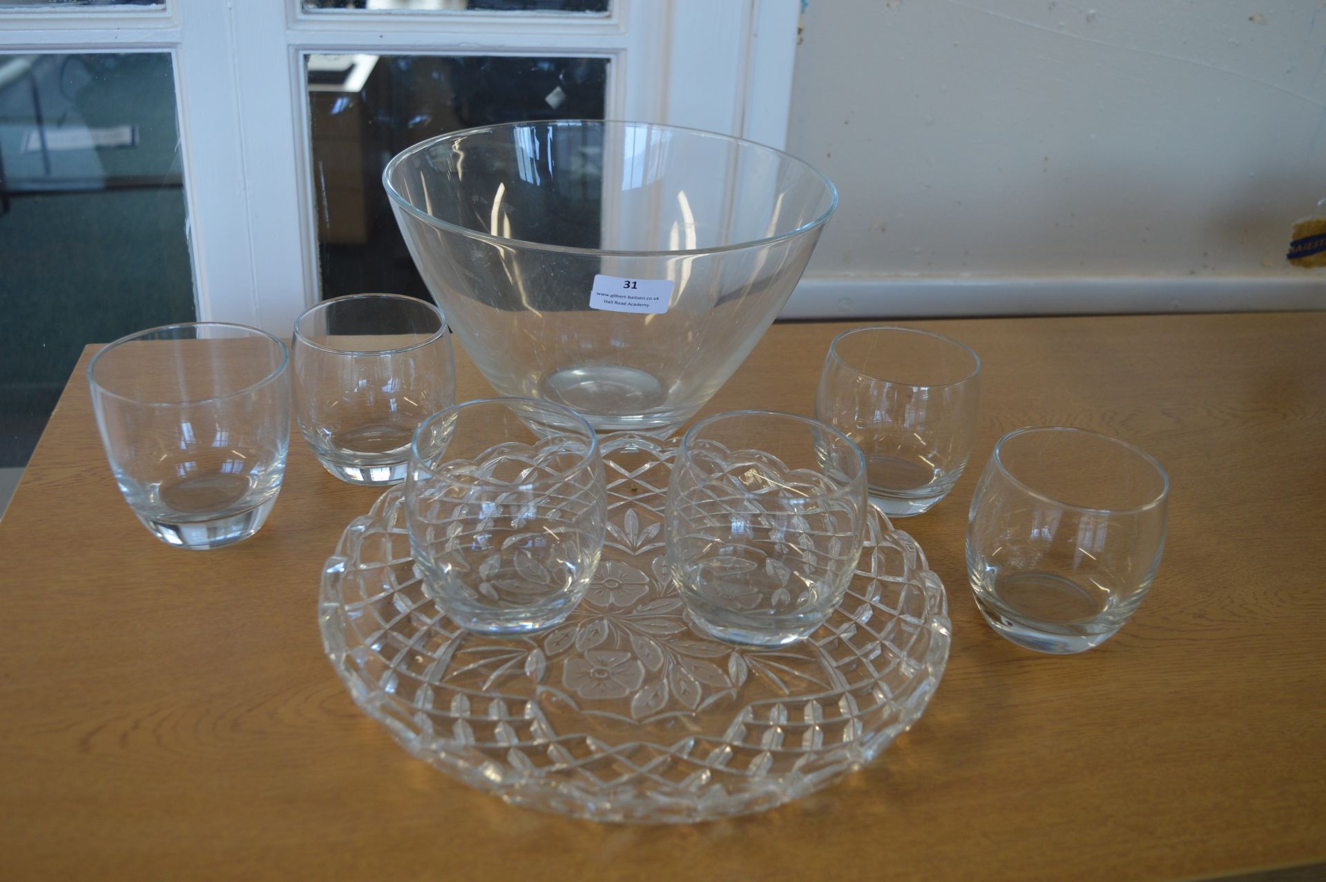 *Glass Bowl, Glass Tray and Six Glasses