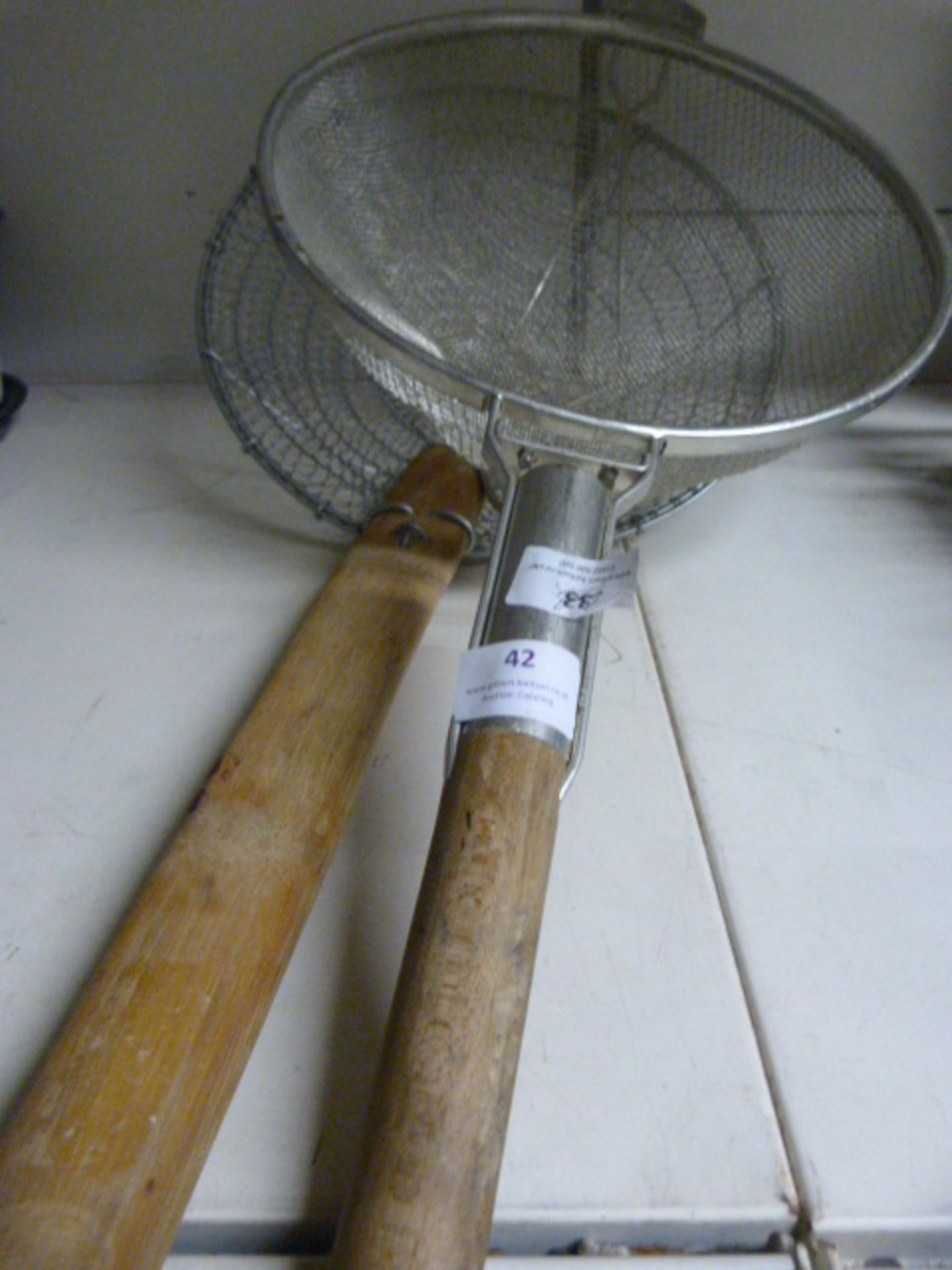 *Two Large Wooden Handled Strainers