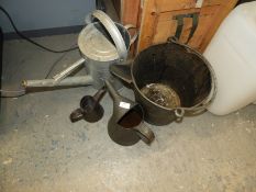 *Galvanised Watering Can, Pitch Bucket and Two Oil Cans