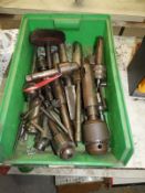 *Box Containing Assorted Live Centers, Morse Taper Chucks, and Lathe Accessories