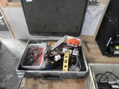 *Box Containing Assorted Hand Tools, Electric Testing Cables, Suction Cup, etc.