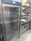* Williams passthrough, front and rear loading upright chiller on castors - front door glass, rear