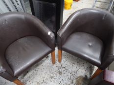 * 2 x brown tub chairs with long legs