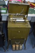 Military Edition Edison Dictaphone Shaving Machine in Cabinet on Wheel, plus Six Cylinders in Rack