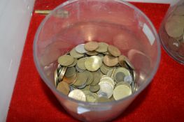 Tub of Assorted Tokens and Coinage