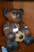Large Wooden Carving of a Football Bear