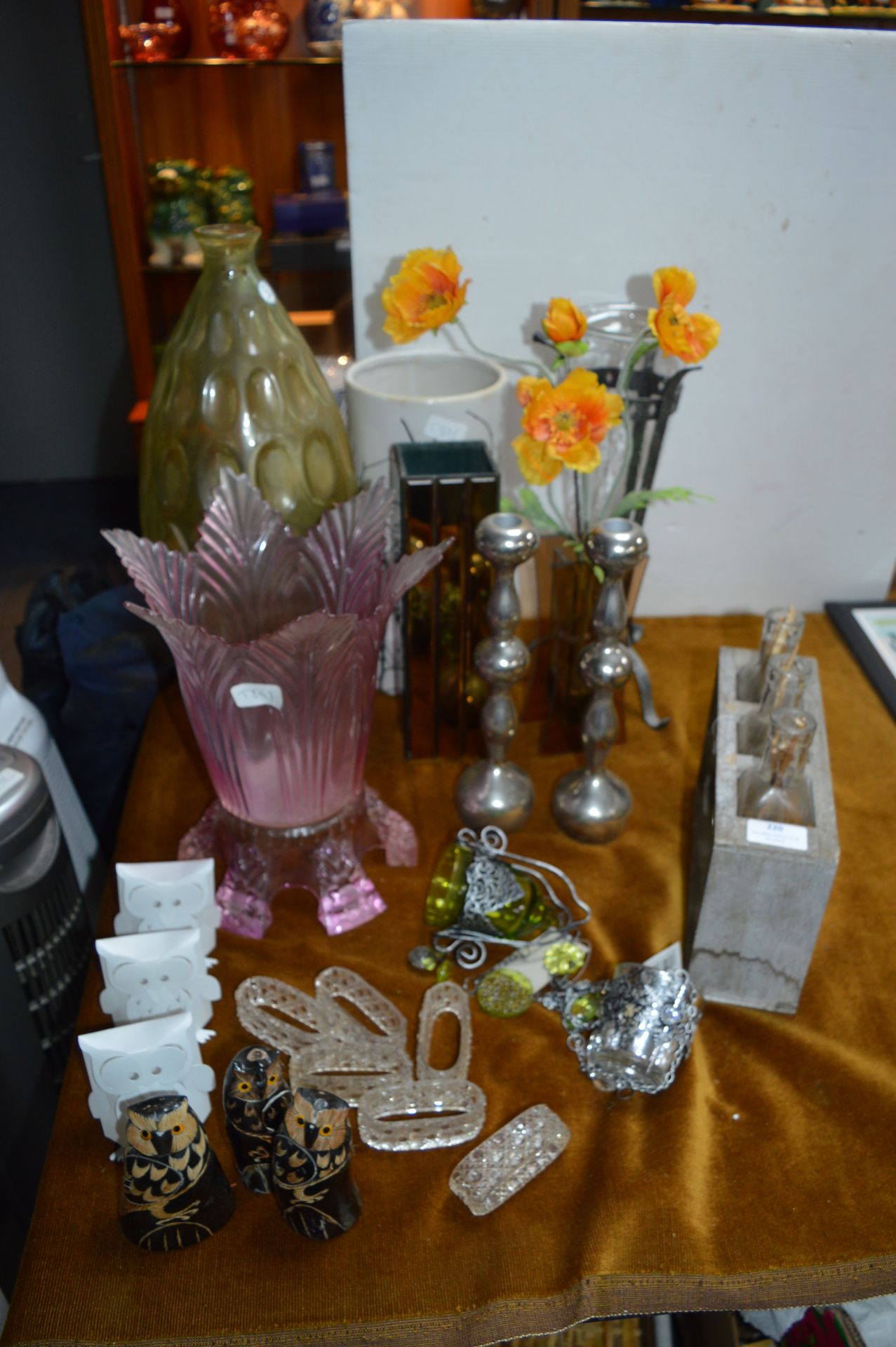 Decorative Vases, Candlesticks and Owl Ornaments
