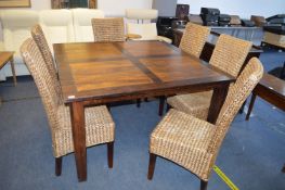 Large Square Solid Dining Table with Six Raffia Wo