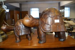 Pair of Large Carved Wood Tortoises