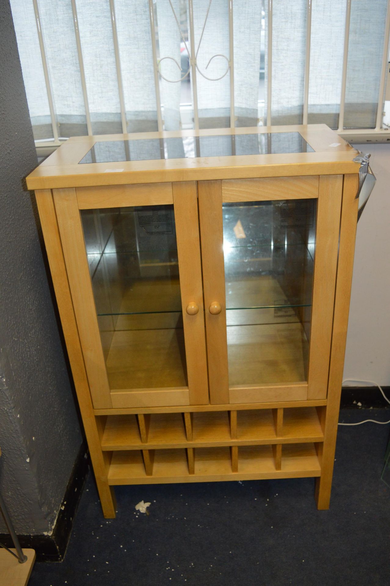 Light Wood Display Cabinet with Built in Wine Rack