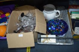 Two Boxes of Wine Glasses and Decorative Items