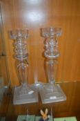 Two Large Oversized Glass Candlesticks