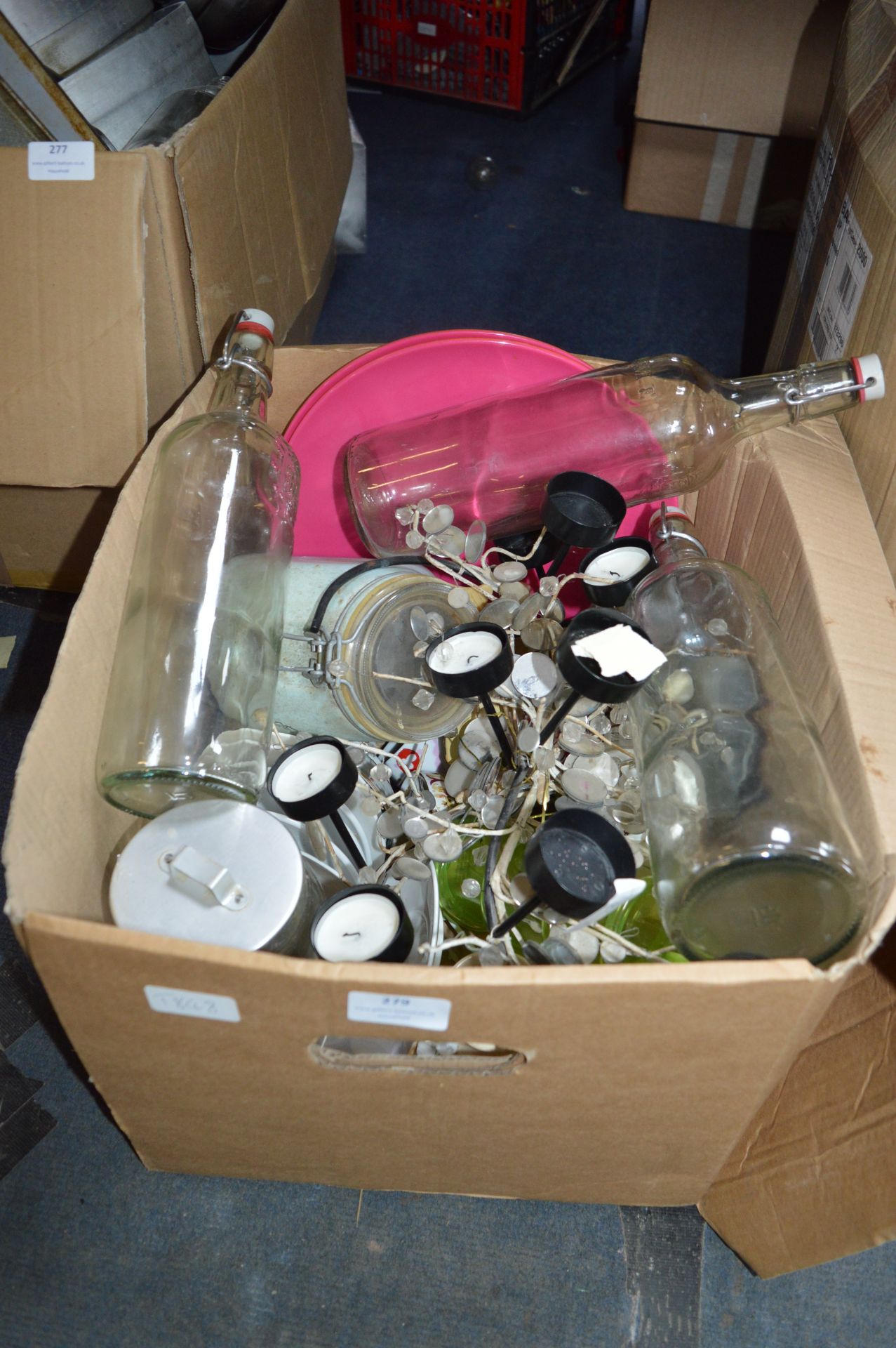 Assorted Bottles, Plates, Storage Jars, etc.