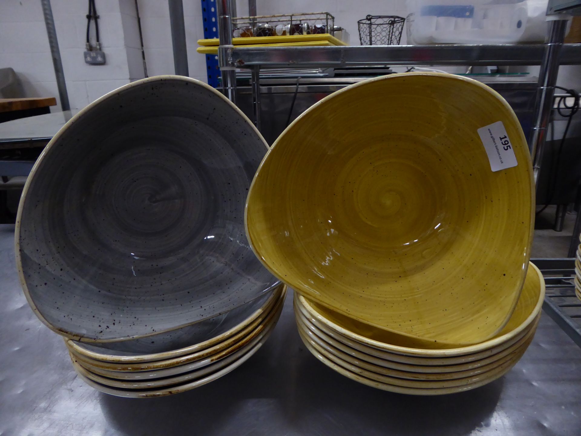 *13 x yellow and grey speckled bowls