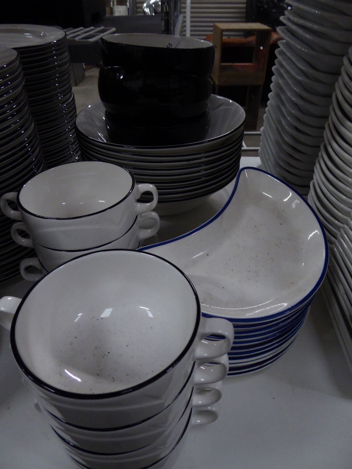 *selection of white and blue crockery - soup bowls/'moon' plates/bowls/plates x 30+ items