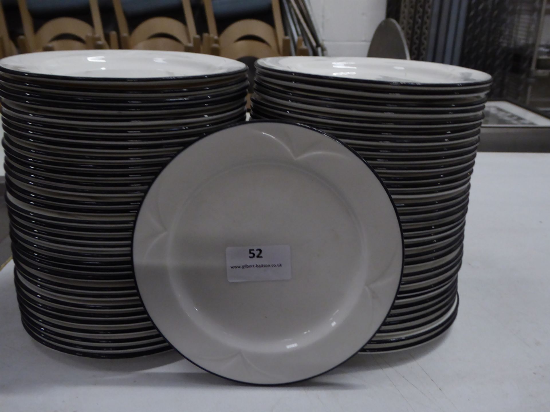 *60+ x white side plates with blue rim. 160 diameter
