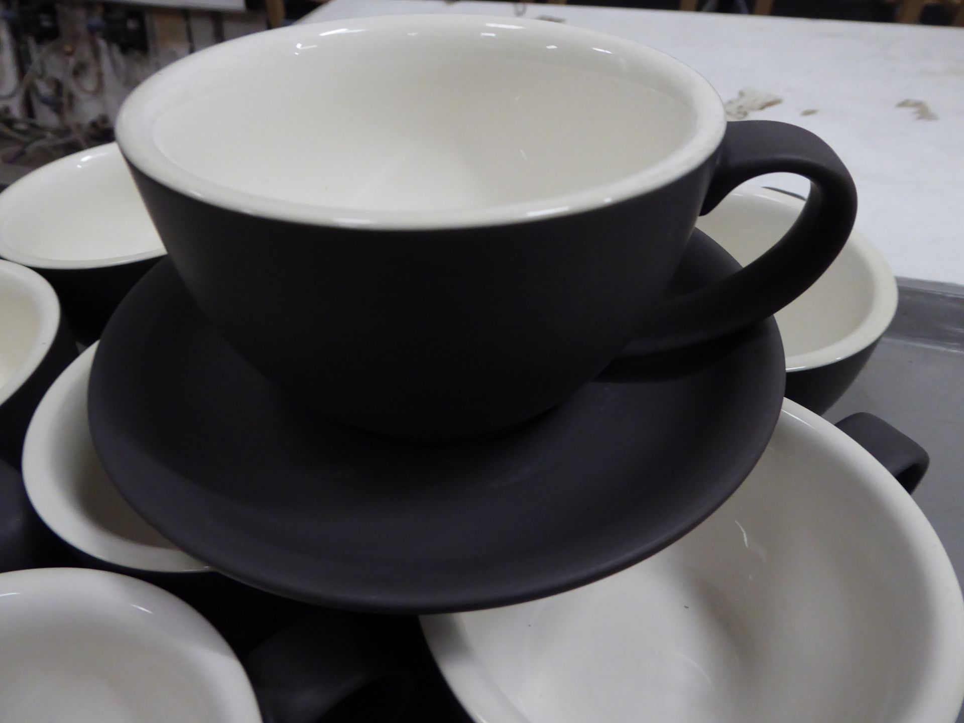 *24 x grey 'slate' mugs with cream interior with saucers - Image 2 of 3