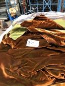 * 8 x very heavy bronze velour table cloths 132in x 100in with storage box Located at Grantham, NG32