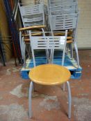 *20 Tubular Framed Cafe Chairs with Wooden Seats.