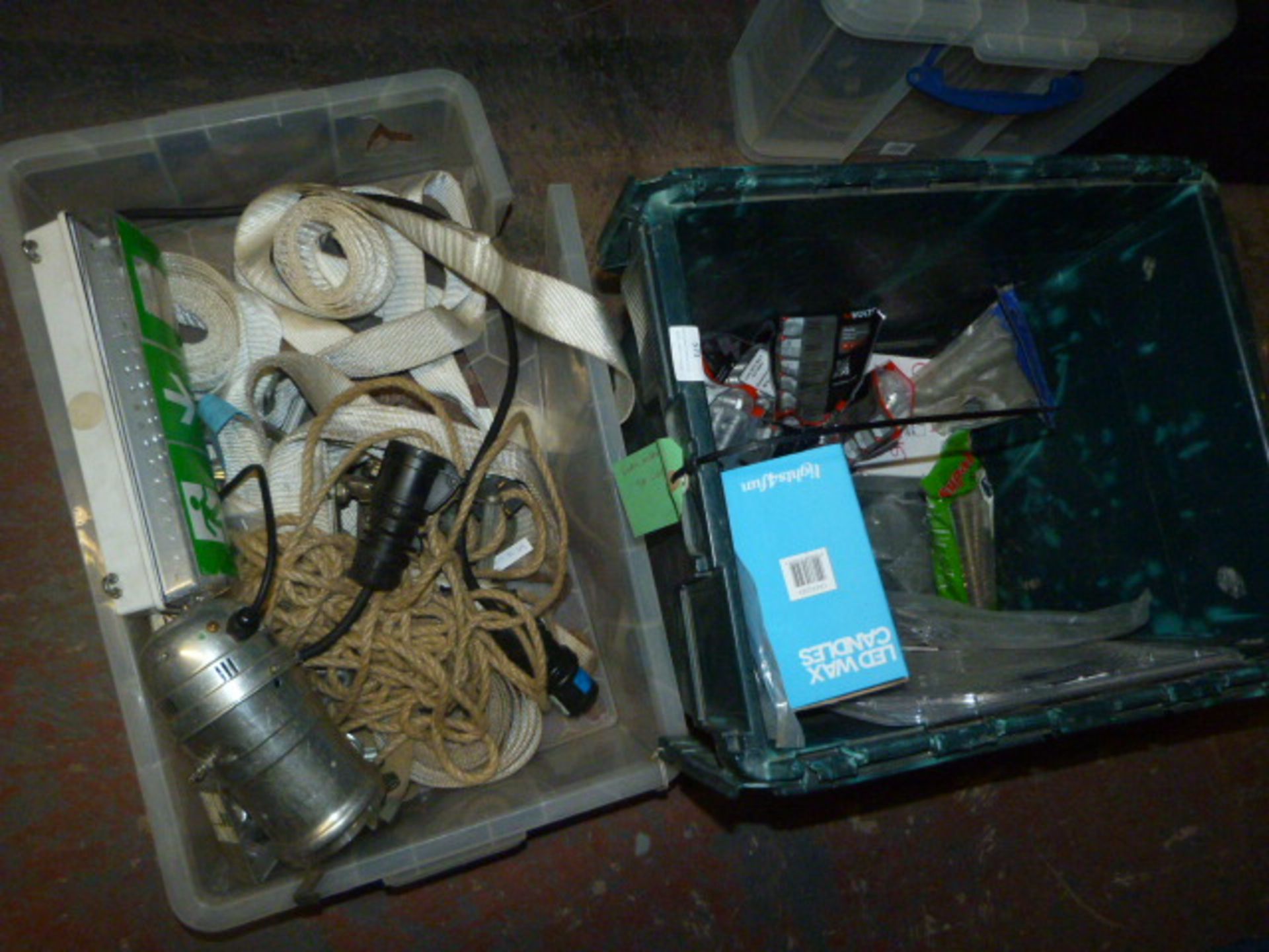 *Two Boxes Containing Concrete Fixing Bolts, Quantity of Webbing, Rope and LED Candle