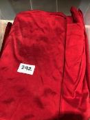 * 9 x deep red silk table cloths 136in  x 136 in storage box Located at Grantham, NG32 2AG