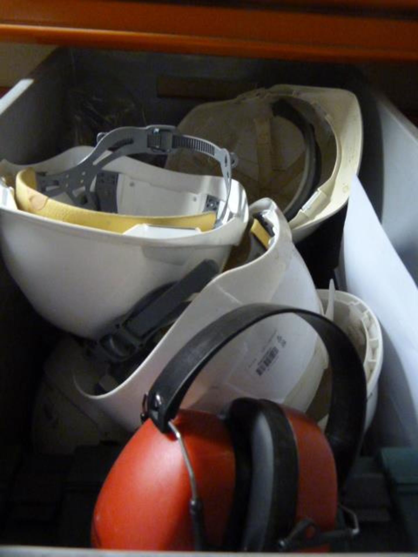 *Box of Safety Equipment Including Hardhats and First Aid Kit, etc.