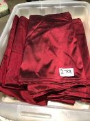 * 5 x burgundy silk table cloths in storage box size 138in x 138in Located at Grantham, NG32 2AG