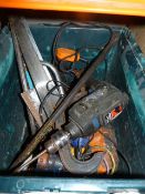 *Box of Assorted Tools; Record G-Clamps, Drills, Saws, and Crowbars