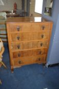 1930's Walnut Veneer Five Drawer Chest