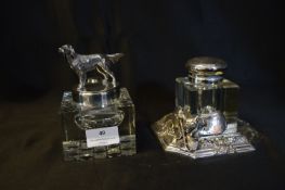 Two Glass & Plated Inkwells (both AF)
