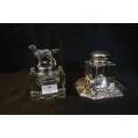 Two Glass & Plated Inkwells (both AF)