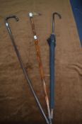 Walking Cane with Silver Fittings plus Twisted Cane and a Parasol