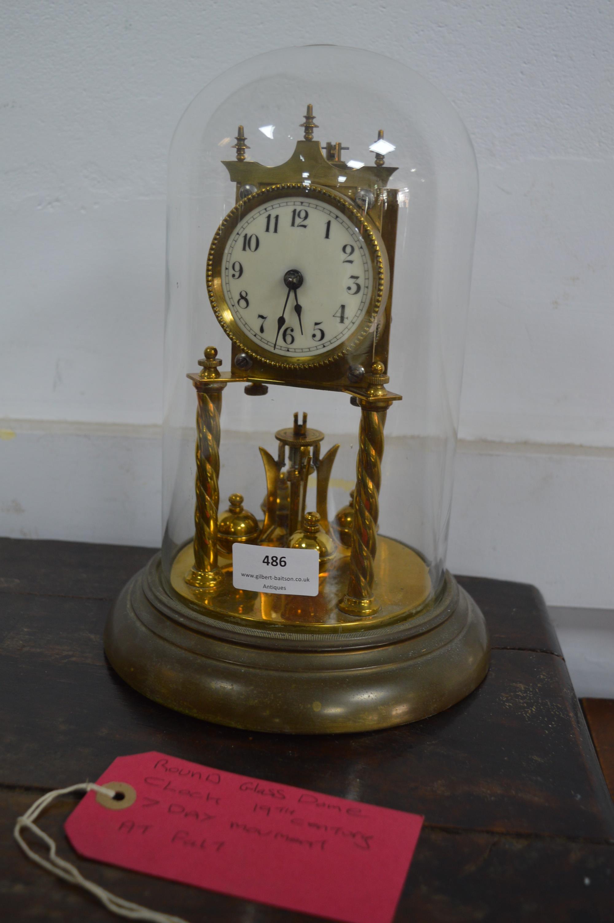 19th Century Round Glass Dome Clock with 7 Day Movement (AF)