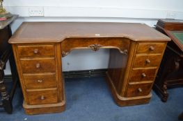 Victorian Bur Walnut Desk with Tooled Leather Top