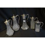 Five Glass & Silver Plate Claret Wine Jugs