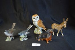 Beswick Figure of an Owl plus Two Birds, Donkey, etc.