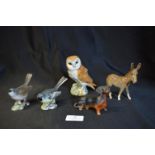 Beswick Figure of an Owl plus Two Birds, Donkey, etc.