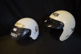 Two Old Open Face Matchless Motorbike Helmets