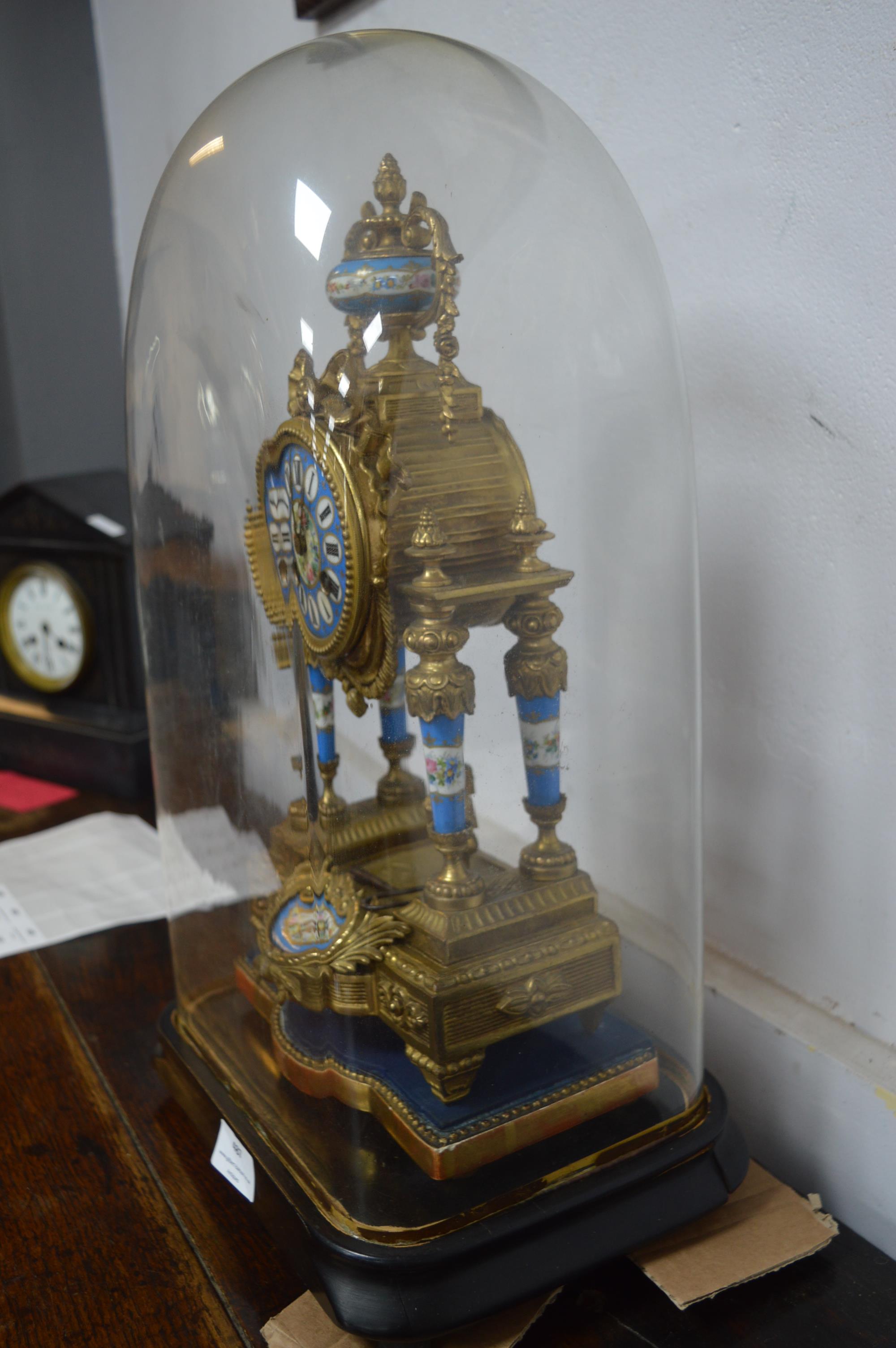 19th French Brass Enameled Inlaid Glass Dome Clock with 30 Day Movement - Image 2 of 3