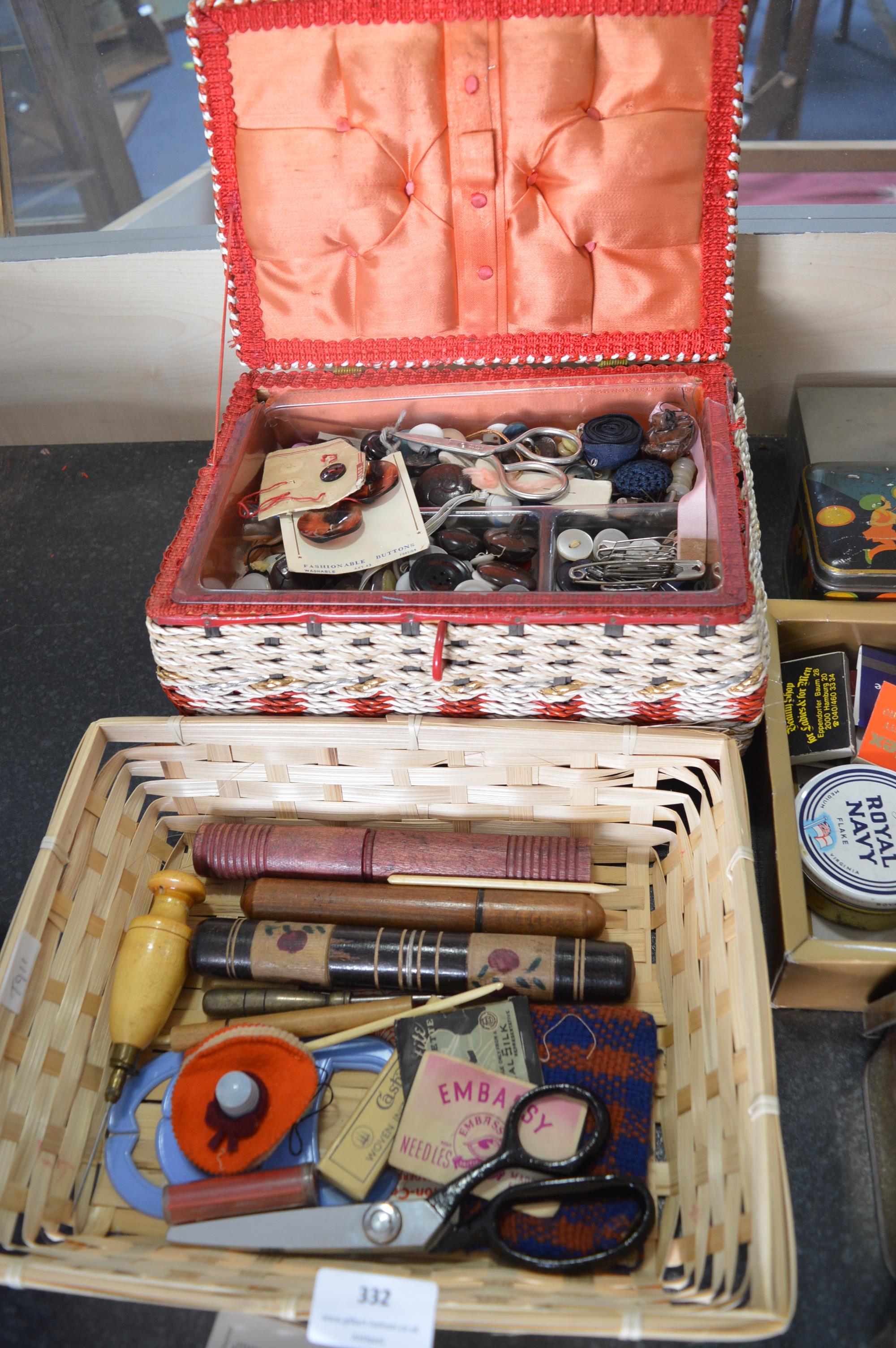 Sewing Basket and Contents plus Other Sewing Accessories