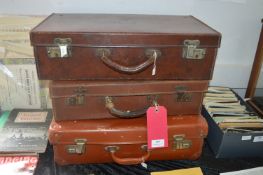 Two Leather and One Other Small Vintage Suitcases