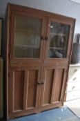Victorian Painted Pine Double School Cupboard with Glazed Cabinet