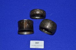 Three Hallmarked Sterling Silver Napkin Rings - Birmingham ~57g total