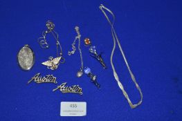 Hallmarked Sterling Silver Jewellery plus Two Swarovski Crystal Brooches