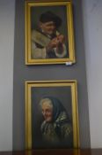 Pair of Continental Oil on Canvas Portraits of an Elderly Couple