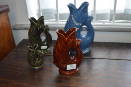 Four Devon Dartmouth Pottery Fish Jugs Including Plymouth Gins