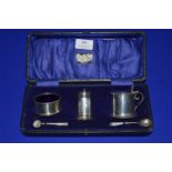 Cased Three Piece Silver Cruet Set - Sheffield 1924 in Original Barnaby & Rust Retailer Box, ~107g n