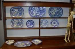 Victorian Willow Pattern Meat Dishes and Other Blue & White Plates, etc.