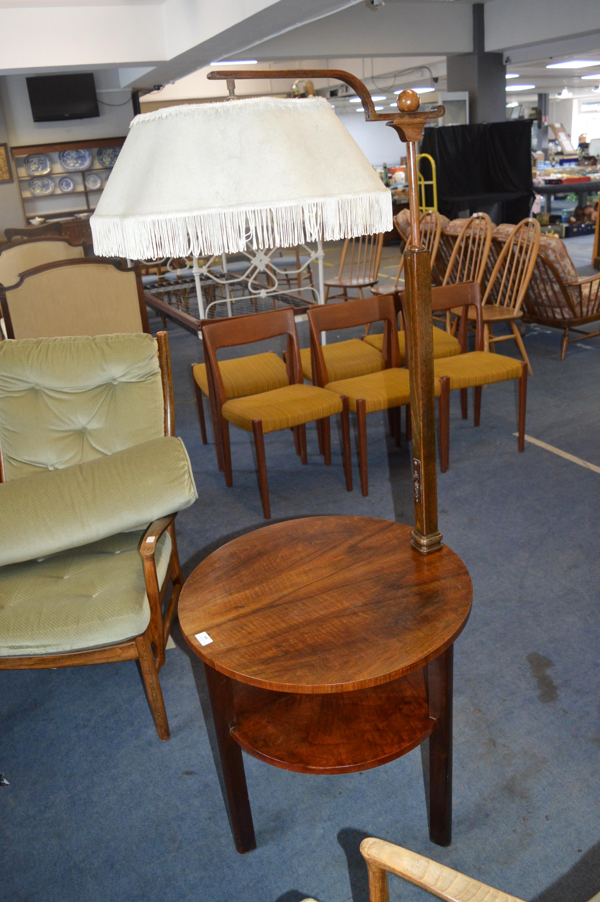 1930's Reading Table with Built-In Lamp with Green Shade and Bakelite Switches - Image 3 of 4