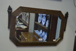 Oak Framed Beveled Edge Wall Mirror with Greek Key Design